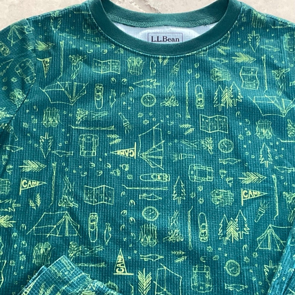 LL Bean Kids Long Base Layer Teal Green Size L 14-16 Polyester pajamas - Picture 7 of 8